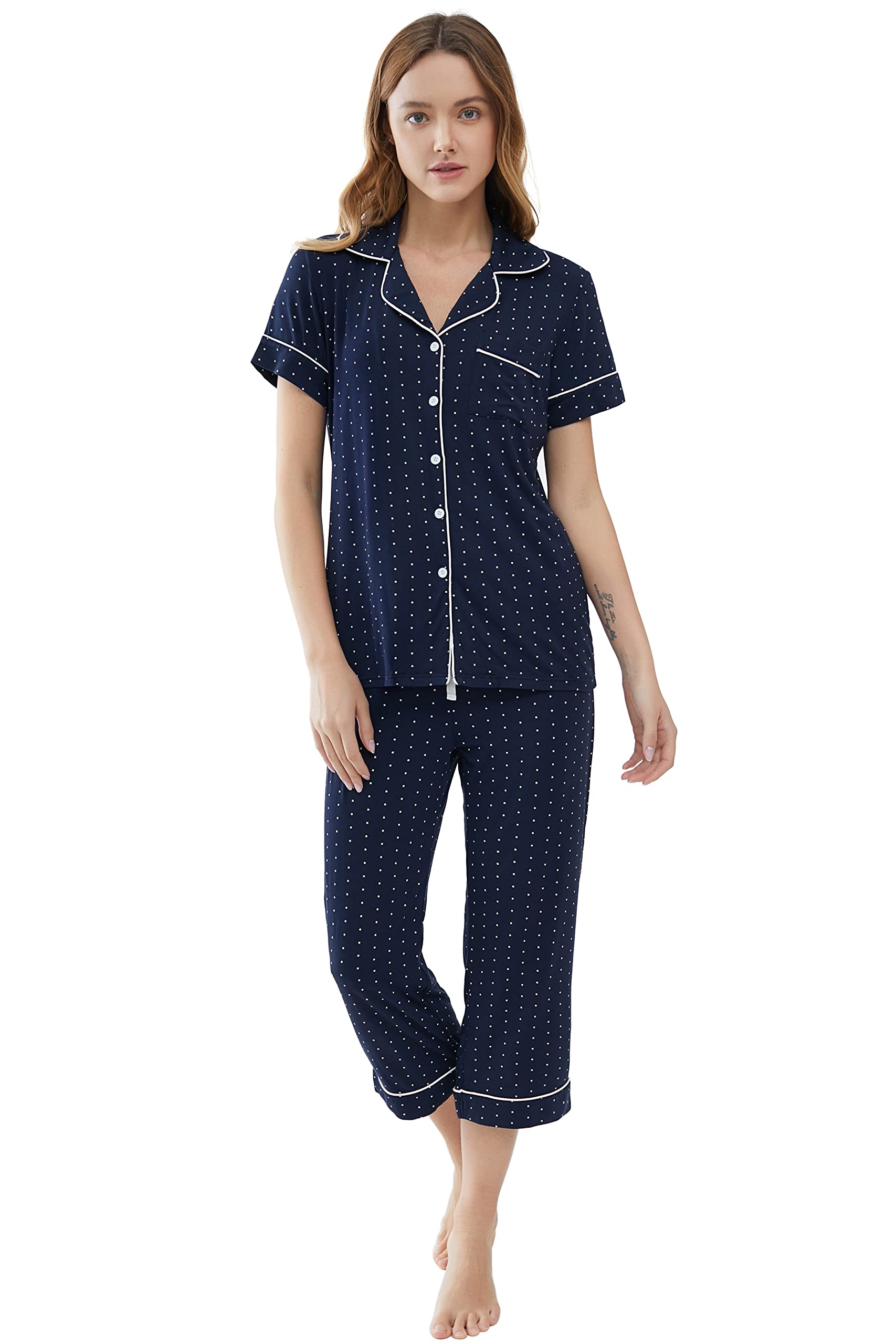 Joyaria Womens Bamboo Viscose Pajamas Set Cooling Moisture Wicking Pjs Night Sweats Sleepwear(White, Small)