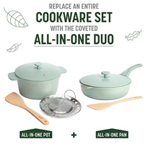 Goodful All-In-One Pot, Multilayer Nonstick, High Performance Cast Dutch Oven With Matching Lid, Roasting Rack And Turner, Made Without PFOA, Dishwasher Safe Cookware, 4.7-Quart, Sage Green