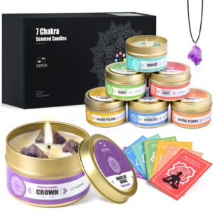 aoovoo chakra candles with healing crystals - 7 chakra crystal set, spiritual gifts for women, crystals and healing stones set, soy wax candles