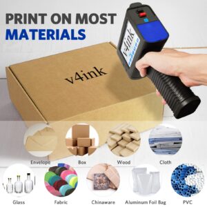 v4ink Portable Handheld Printer Labeler BT-HH6105B2 use for QR Code Barcode Production Date Logo Batch Series Number Print on Glass Bag (0. 5 Inch Handheld Printer)