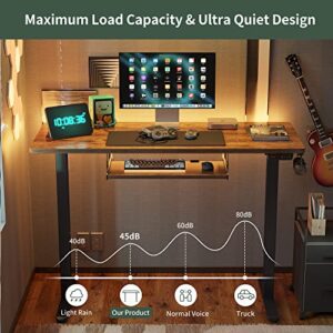 FEZIBO Standing Desk with Keyboard Tray, 55 × 24 Inches Electric Height Adjustable Desk, Sit Stand Up Desk, Computer Office Desk, Rustic Brown