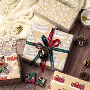 RUSPEPA Christmas Wrapping Paper, Kraft Paper - Snowflake, Snowman, Red Truck and Christmas Tree - 4 Rolls - 30 inches x 10 feet per Roll