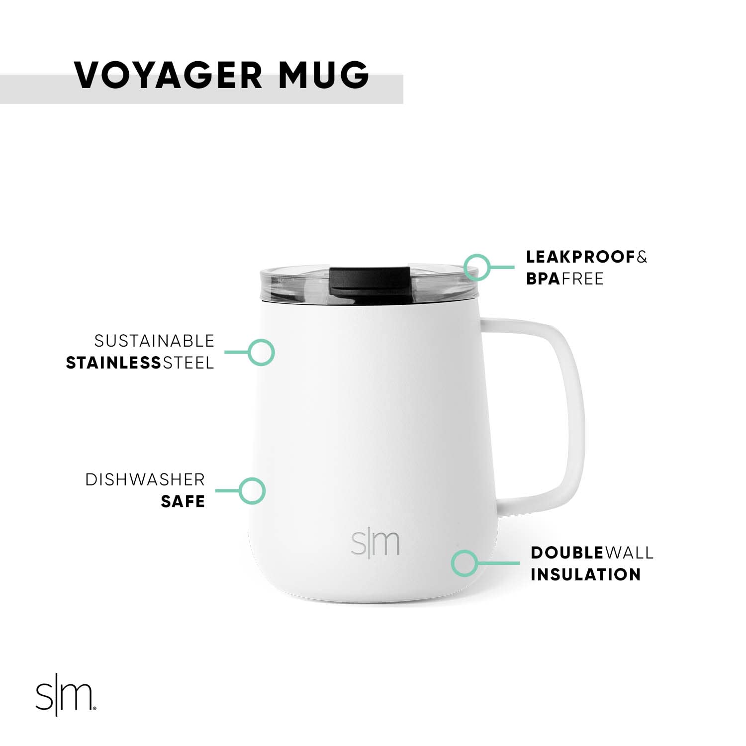 Simple Modern Travel Coffee Mug with Lid and Handle | Reusable Insulated Stainless Steel Coffee Tumbler Tea Cup | Gifts for Women Men Him Her | Voyager Collection | 12oz | Winter White