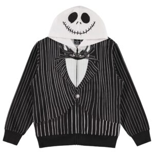 boys nightmare before christmas hoodie - nightmare before christmas jack skellington cosplay dress up costume hoodie (black white, large)