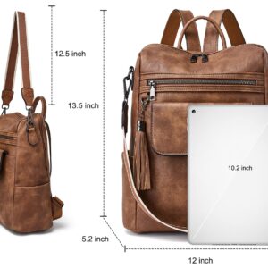 CASEEK Womens Backpack Purse Leather: Fashion Convertible Ladies Shoulder Bag Waterproof Anti theft with Wristlet (Two-tone Brown)