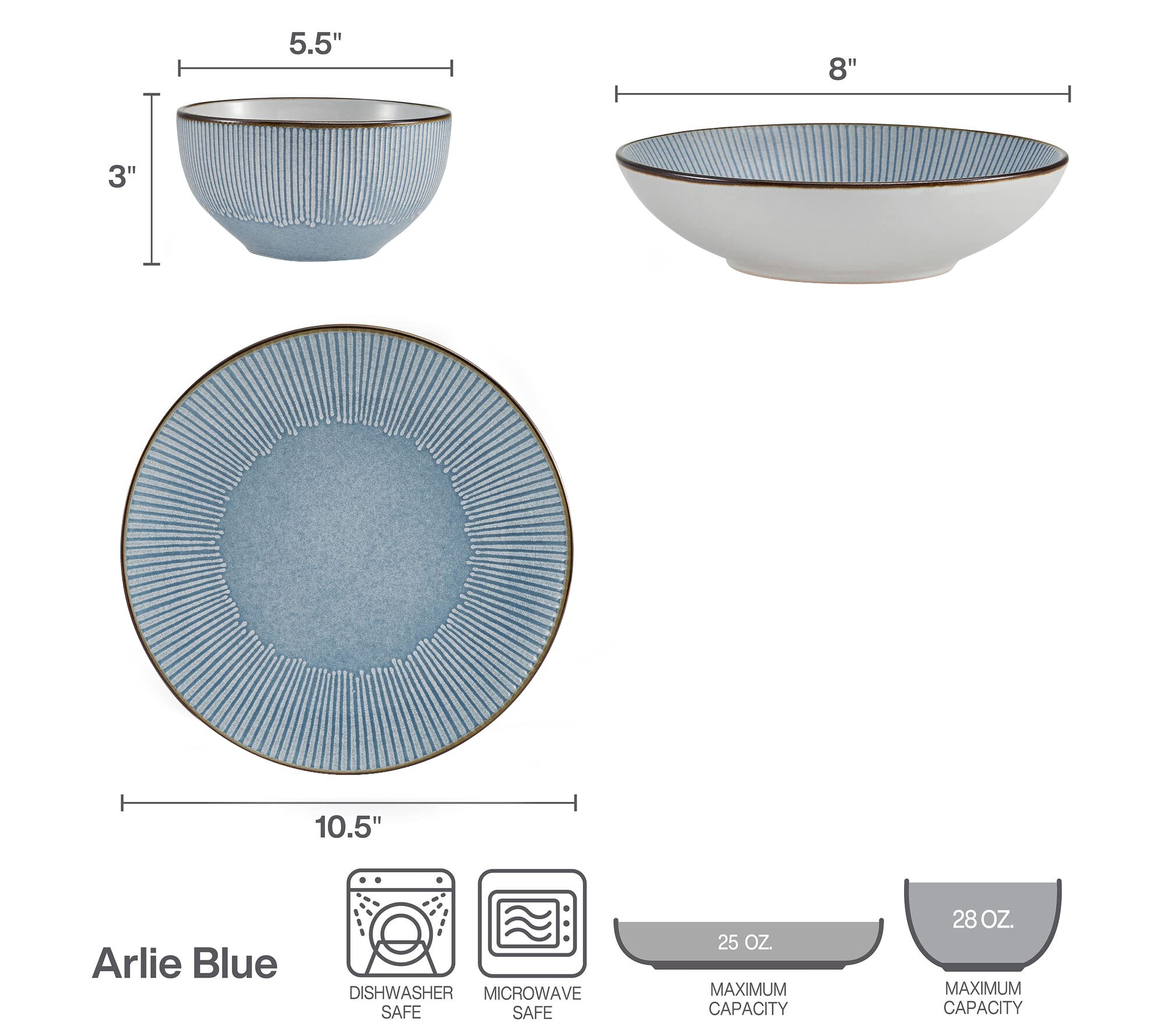 Pfaltzgraff Arlie Blue 12 Piece Dinnerware Set, Service for 4, Blue