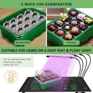 YAUNGEL Seed Starting Trays, 12 Pack 144 Cells Thicken Seed Starter Tray Kit with Humidity Dome/Clear Lids Durable Growing Trays for Greenhouse & Gardens, Green