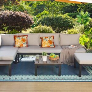 MFSTUDIO 6 Pieces Patio Furniture Set,Outdoor Metal Frame Sectional Sofa Conversation Set with Coffee Table&Removable Cushion for Backyard,Garden,Poolside …