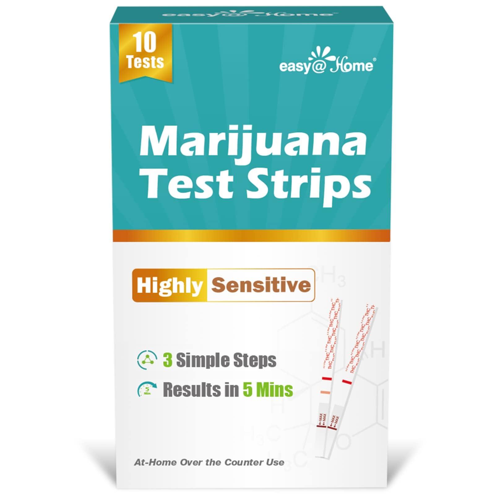 Easy@Home THC Test Strips: Urine Test Kit - Detect Metabolites in Urine with Cutoff Level 50ng/mL- 10 Pack ESTH-115