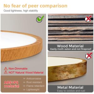 12 Inch Wood Grain LED Ceiling Light Fixture Flush Mount, ABS Mat., 5000K Daylight White, 24W Flat Modern Round Closet Lighting Fixtures, 3200LM Low Profile Circle Ceiling Lamp for Bedroom etc.