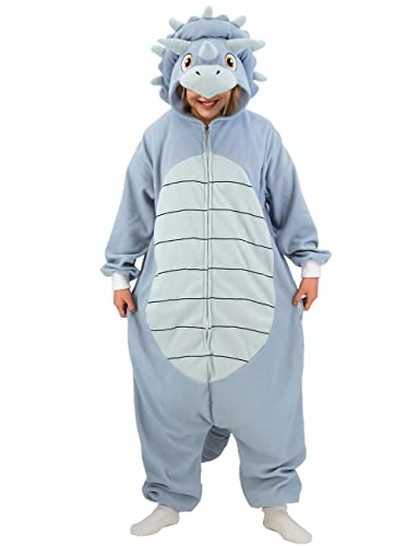 LZBXBXDA Unisex Adult Dinosaur Triceratops Onesie One Piece Pajamas Animal Plush Halloween Christmas Costume Homewear Sleepwear for Women men