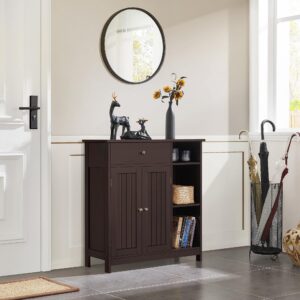 Yaheetech Bathroom Floor Cabinet, Kitchen Freestanding Storage Organizer, Large Side Cabinet with Doors, Drawer & Adjustable Shelves for Living Room, Entryway, 12" D x 29.5" W x 31.5" H, Espresso