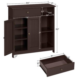 Yaheetech Bathroom Floor Cabinet, Kitchen Freestanding Storage Organizer, Large Side Cabinet with Doors, Drawer & Adjustable Shelves for Living Room, Entryway, 12" D x 29.5" W x 31.5" H, Espresso