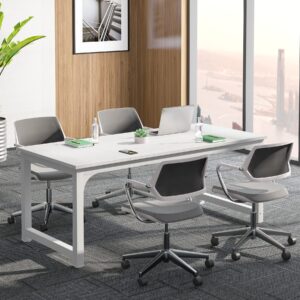 Tribesigns 6FT Conference Table, 70.86" W x 31.49" D Meeting Room Table Boardroom Desk for Office Conference Room, Splicing Board with Metal Frame, White