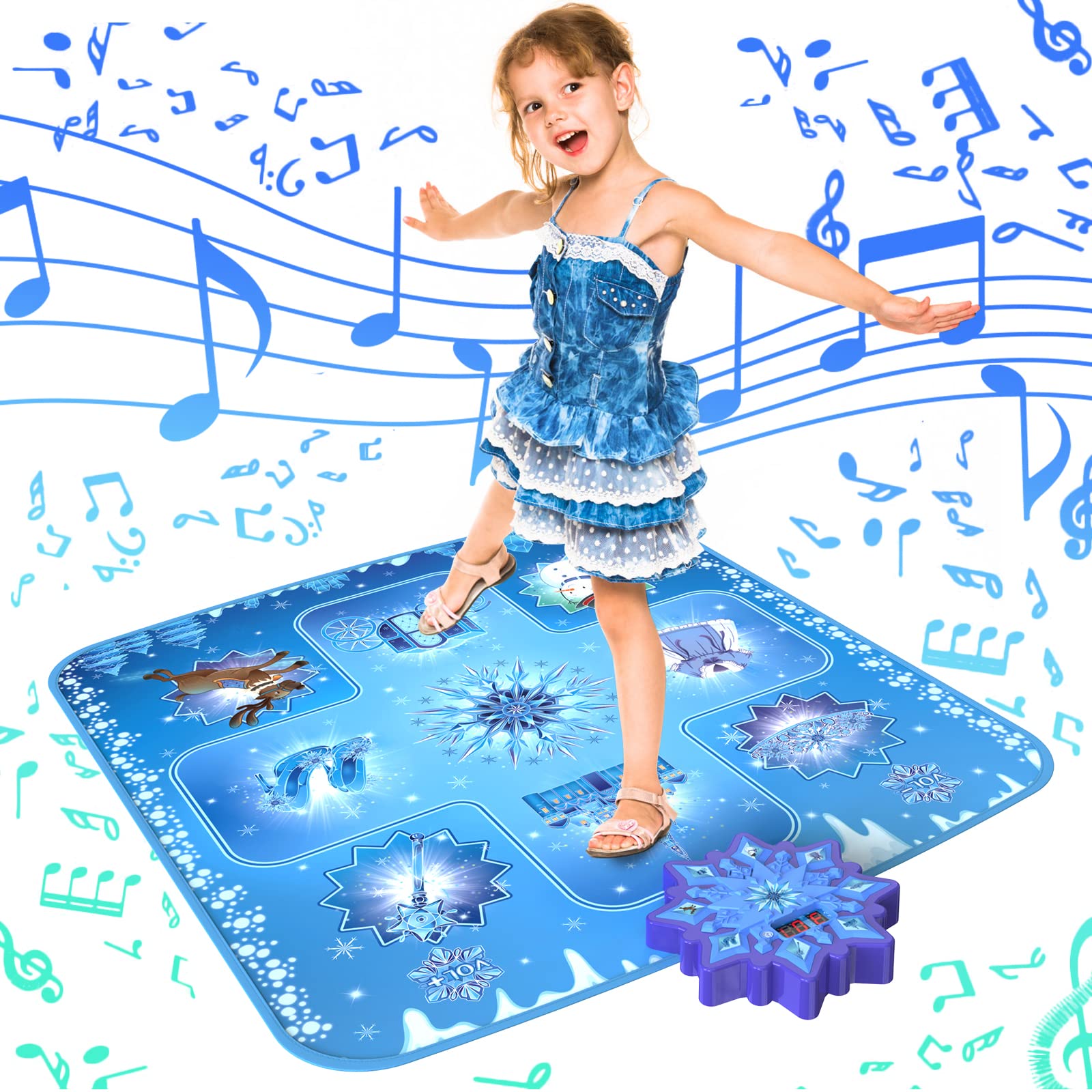 GirlsHome Dance Mat - Frozen Toys Touch Sensitive Light Up LED Kids Musical Mat, Christmas & Birthday Gift for Girls 3-12 -Snow Mat