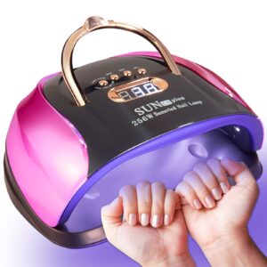 UV LED Nail Lamp, 256W UV LED Nail Dryer Light for Gel Nails Polish Manicure Professional Salon Curing Lamp with 4 Timer Setting Sensor/57pcs Dual Light Beads(Comes with 6 Free Gifts)