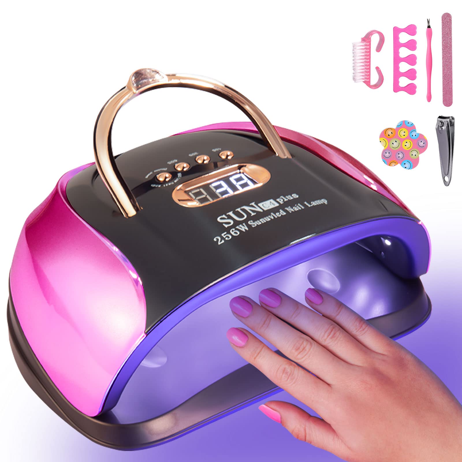 UV LED Nail Lamp, 256W UV LED Nail Dryer Light for Gel Nails Polish Manicure Professional Salon Curing Lamp with 4 Timer Setting Sensor/57pcs Dual Light Beads(Comes with 6 Free Gifts)