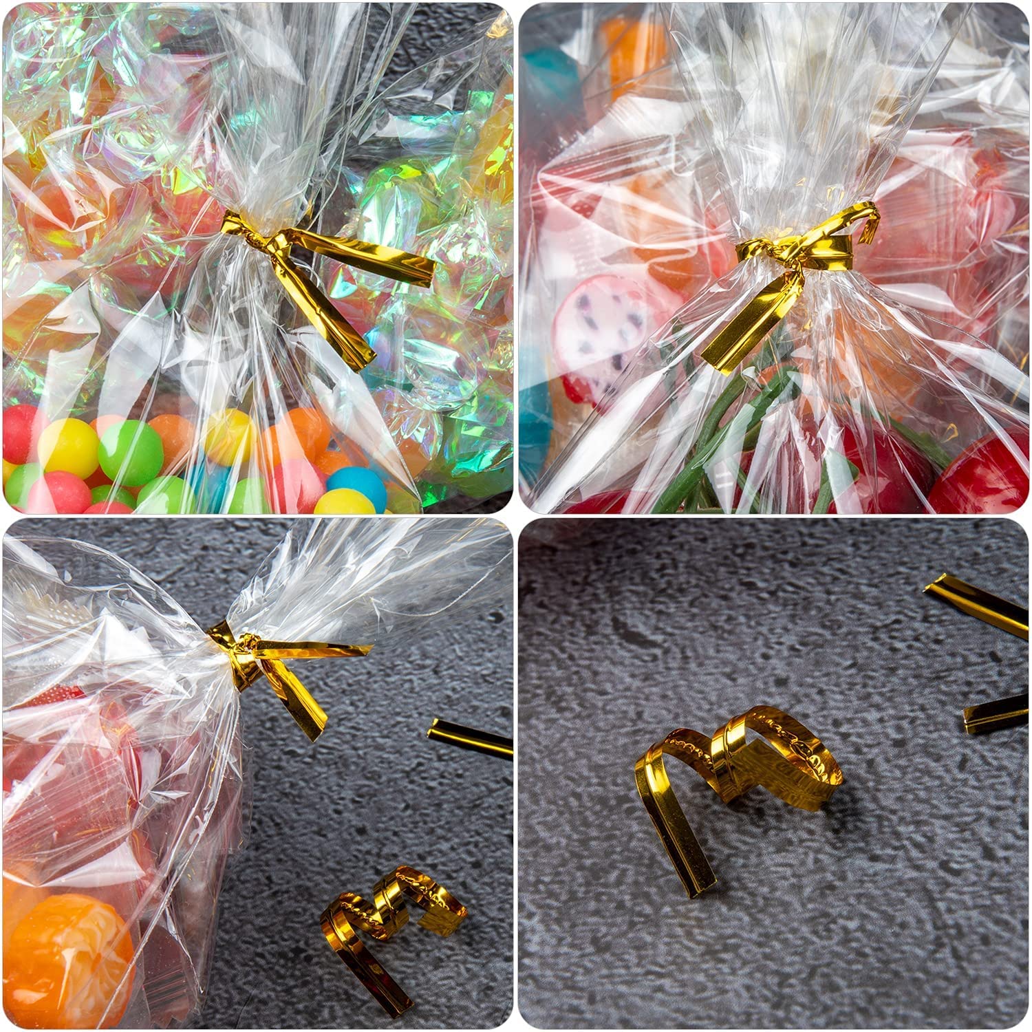 Zcintert Clear Cello 𝗖𝗲𝗹𝗹𝗼𝗽𝗵𝗮𝗻𝗲 𝗧𝗿𝗲𝗮𝘁 𝗕𝗮𝗴𝘀, 100 Pcs - 10" x 14"(2mils), Plastic Gift Bags for Candy, Party Favor, Cookies, Candies Packaging, with 4” Twist Ties