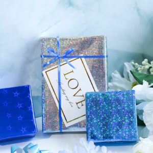 LeZakaa Holographic Foil Wrapping Paper - Mini Roll - Navy/Blue/Silvert for Birthday, Wedding Shower, Holiday - 17 x 120 inches - 3 Rolls (42.5 sq.ft.ttl.)