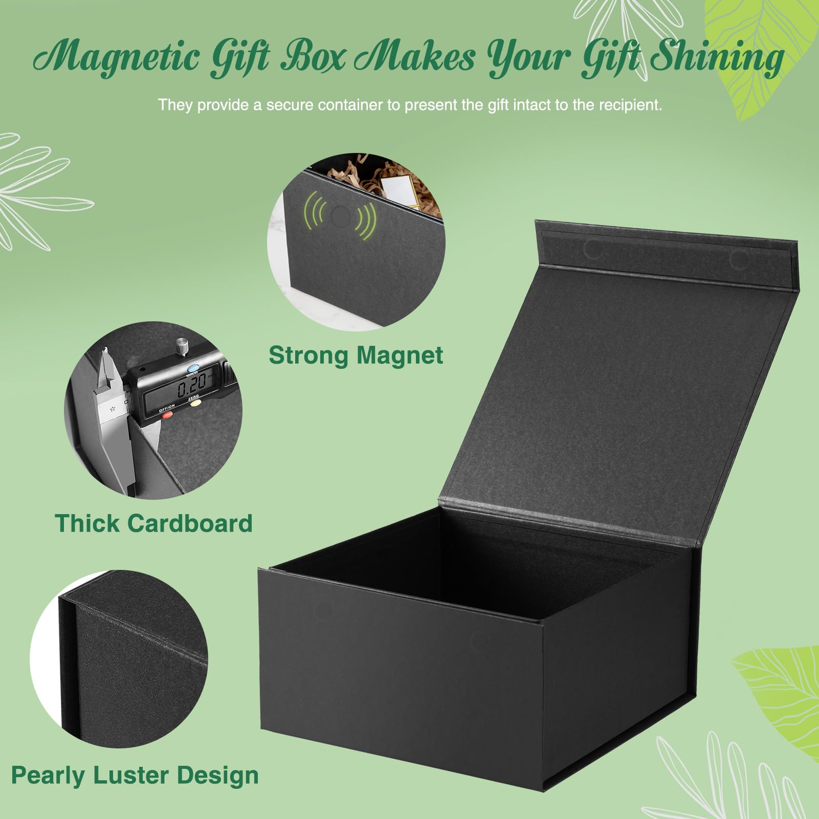 MESHA 8X8X4 Magnetic Gift Box, 1PC Gift Boxes for Presents,Gift Box Magnetic Closure,Black Gift Boxes with Lids,Magnetic Boxes for Gift,Bridesmaid Proposal Box for Presents