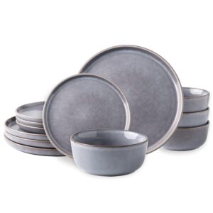 amorarc stoneware dinnerware sets,round reactive glaze ceramic plates and bowls set,highly chip and crack resistant | dishwasher & microwave safe dishes,service for 4 (12pc)