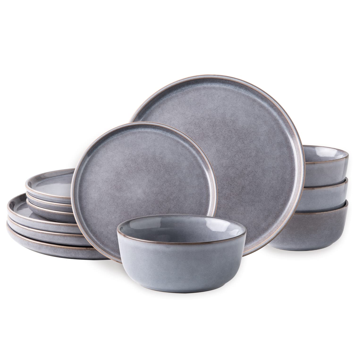 AmorArc Stoneware Dinnerware Sets,Round Reactive Glaze Ceramic Plates and Bowls Set,Highly Chip and Crack Resistant | Dishwasher & Microwave Safe Dishes,Service for 4 (12pc)