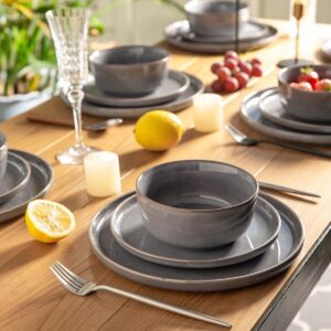 AmorArc Stoneware Dinnerware Sets,Round Reactive Glaze Ceramic Plates and Bowls Set,Highly Chip and Crack Resistant | Dishwasher & Microwave Safe Dishes,Service for 4 (12pc)