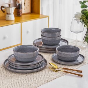 AmorArc Stoneware Dinnerware Sets,Round Reactive Glaze Ceramic Plates and Bowls Set,Highly Chip and Crack Resistant | Dishwasher & Microwave Safe Dishes,Service for 4 (12pc)