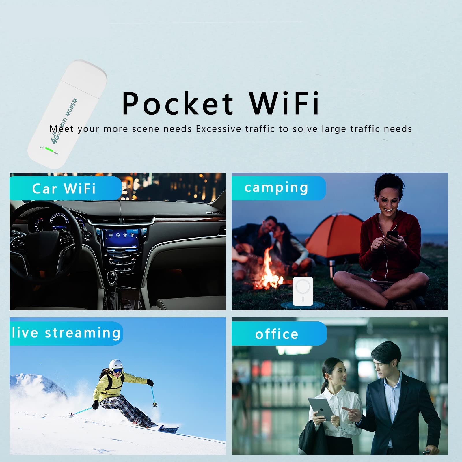 VSVABEFV Portable Sim Hotspot 150Mbps 4G WiFi Dongle Unlocked Mobile Wifi Hotspot Wireless Network Hotspot Device LTE Modem Router Pocket Portable Wifi Hotspot for Travel Long Distance