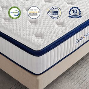 Zeelovtress Queen Mattress, 12 Inch Cooling Gel Memory Foam Mattress with 5-Zone Pocket Coils, Hybrid Mattress Queen in a Box, Medium Firm Mattress