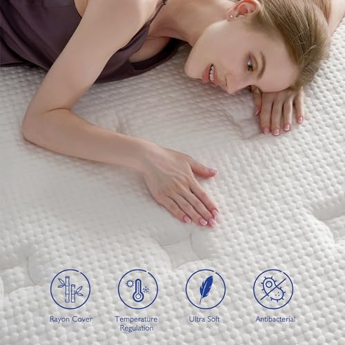 Zeelovtress Queen Mattress, 12 Inch Cooling Gel Memory Foam Mattress with 5-Zone Pocket Coils, Hybrid Mattress Queen in a Box, Medium Firm Mattress