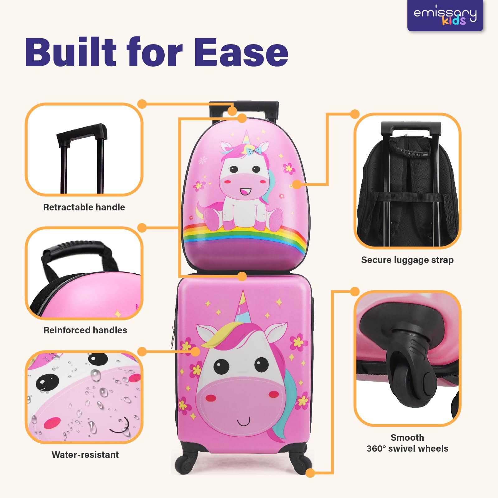 emissary Kids Luggage With Wheels For Girls, Unicorn Kids Luggage Set, Childrens Luggage For Girls With Wheels, Kids Suitcases With Wheels For Girl, Toddler Suitcase For Girls, Travel Luggage For Kids