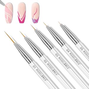 modelones nail art brushes, liner brushes 5pcs thin nail brush set for nail art nails gel polish painting designs with hexagonal shape easy hold 5/7/9/11/20mm