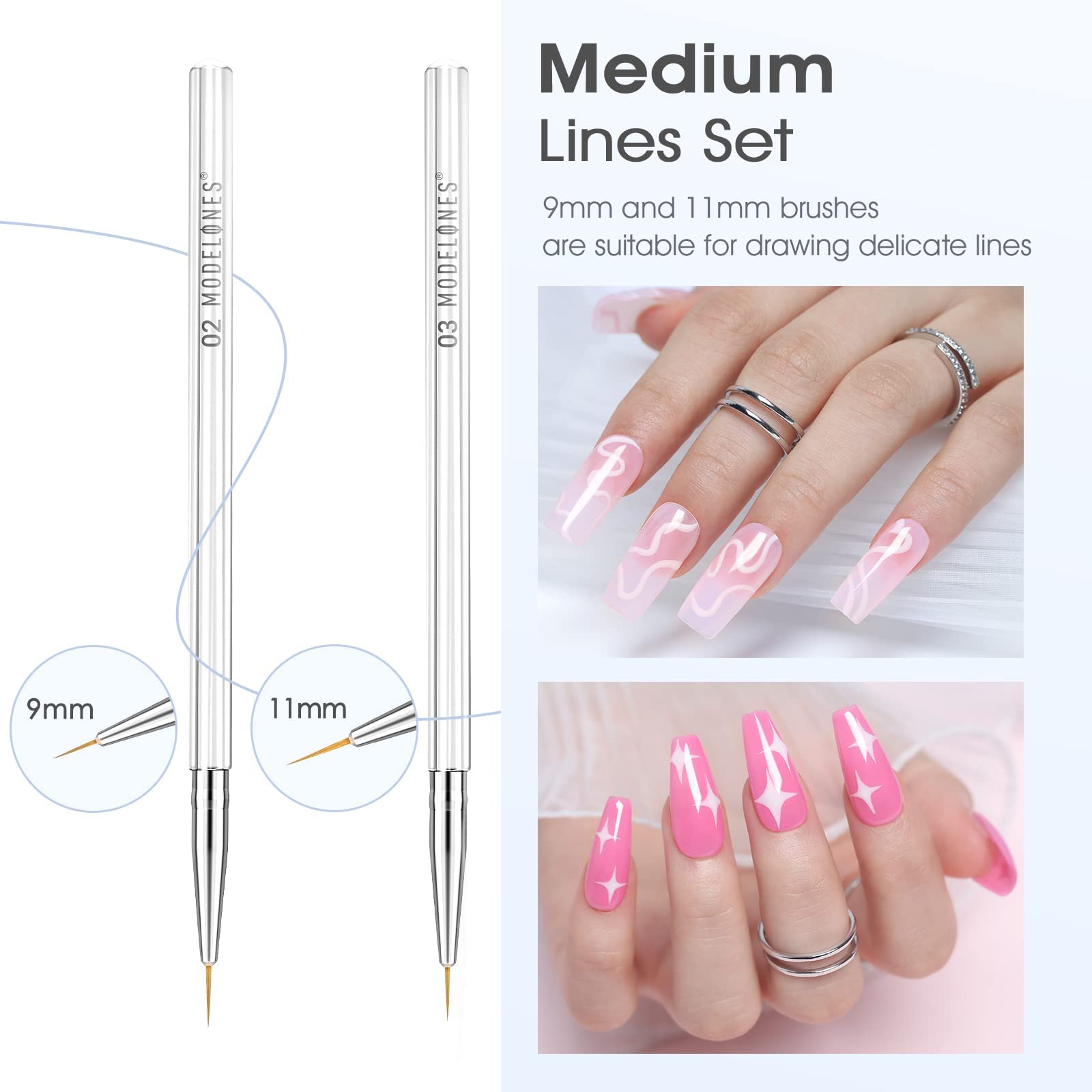 Modelones Nail Art Brushes, Liner Brushes 5Pcs Thin Nail Brush Set for Nail Art Nails Gel Polish Painting Designs with Hexagonal Shape Easy Hold 5/7/9/11/20mm