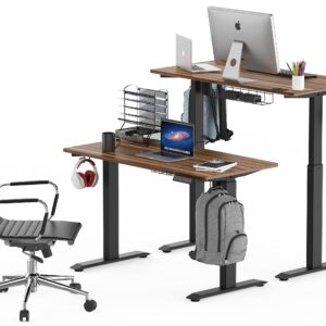 SHW 55-Inch Large Electric Height Adjustable Standing Desk, 55 x 28 Inches, Walnut