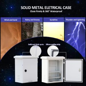 Electrical Enclosure Box Metal Galvanized Plate Enclosure IP Weatherproof Electrical Enclosure NEMA Electronic Equipment Enclosure Box with Internal Mounting Shelves (20x16x8”)