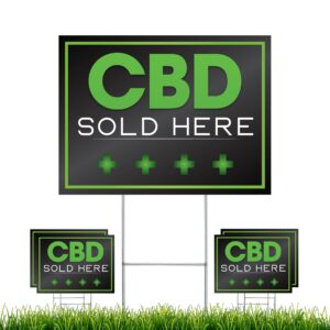 NEXT LEVEL SIGNS | CBD Sold Here Yard Signs 5-Pack | 24 W x 18 H Inches | Metal Ground Step H-Stake 24" x 10" | Double Sided Corrugated Plastic | Highly Visible Weatherproof UV Ink Made in the USA