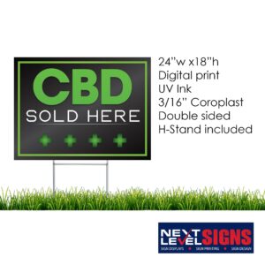 NEXT LEVEL SIGNS | CBD Sold Here Yard Signs 5-Pack | 24 W x 18 H Inches | Metal Ground Step H-Stake 24" x 10" | Double Sided Corrugated Plastic | Highly Visible Weatherproof UV Ink Made in the USA