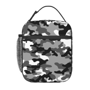 supluchom lunch box black white camo camouflage insulated bag reusable with side pocket for work school picnic hiking daytrip kids boy men student over 3 years old