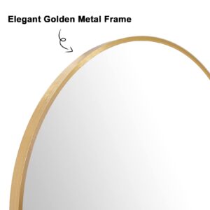 Amgngala Gold Round Mirror 24 Inch, Circle Mirrors with Hooks and Metal Framed, Round Wall Mirror for Bathroom, Bedroom, Entryway, Living Room, Vanity Room and Modern Decor