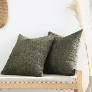 FIOUOVO Textured Farmhouse Throw Pillow Covers 20x20 Decorative Pillows for Bed Couch Pillows for Living Room Rustic Pillows Neutral Accent Cushion Cases Set of 2, Olive Green