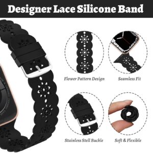 Floral Silicone Band Compatible with Apple Watch Bands 38mm 40mm 42mm 44mm 41mm 45mm 49mm Women Men, Slim Hollow-Out Design Wristbands Soft Sport Breathable Watch Bands for iWatch Ultra SE Series