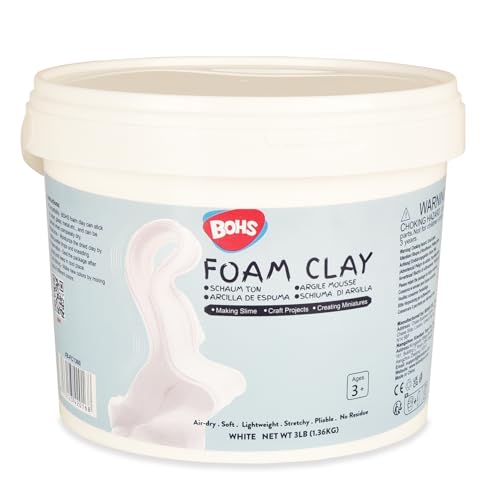 BOHS White Modeling Foam Clay- Air Dry, Squishy,Pliable - Molding Clay for Adult Arts & Crafts Project,Fake Bake,Slime Ingredient Supplies,3 LBS / 1.36 KG Bucket, Age 3 Years & up