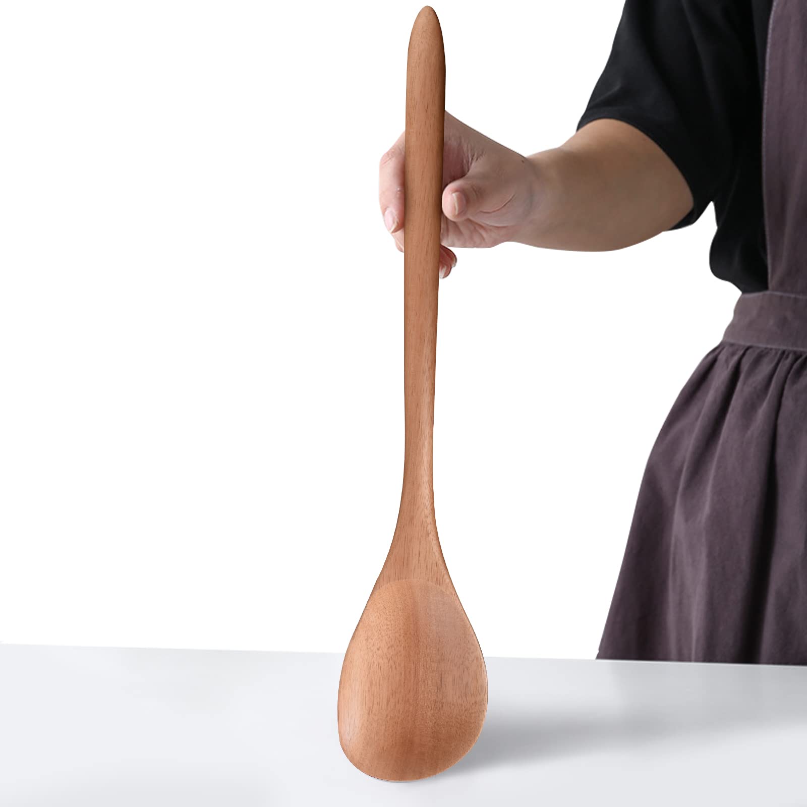 Giant Wooden Spoon for Cooking, Large Wood Scoop Utensil, 17-inch Big Corner Spoon | Right Angled Spoon, Comfortable Long Handle Grip Kitchen Serving Scooper for Big Pot, Heavy Food Service Spoon