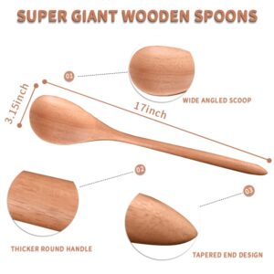 Giant Wooden Spoon for Cooking, Large Wood Scoop Utensil, 17-inch Big Corner Spoon | Right Angled Spoon, Comfortable Long Handle Grip Kitchen Serving Scooper for Big Pot, Heavy Food Service Spoon