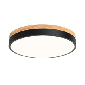 Vikaey Modern Wood LED Ceiling Light Fixture, Minimalist Black Flush Mount Ceiling Lamps, Round Ceiling Lighting Fixtures for Bedroom, Dining Room, Kitchen, Laundry Room, Hallway (NOT Dimmable)