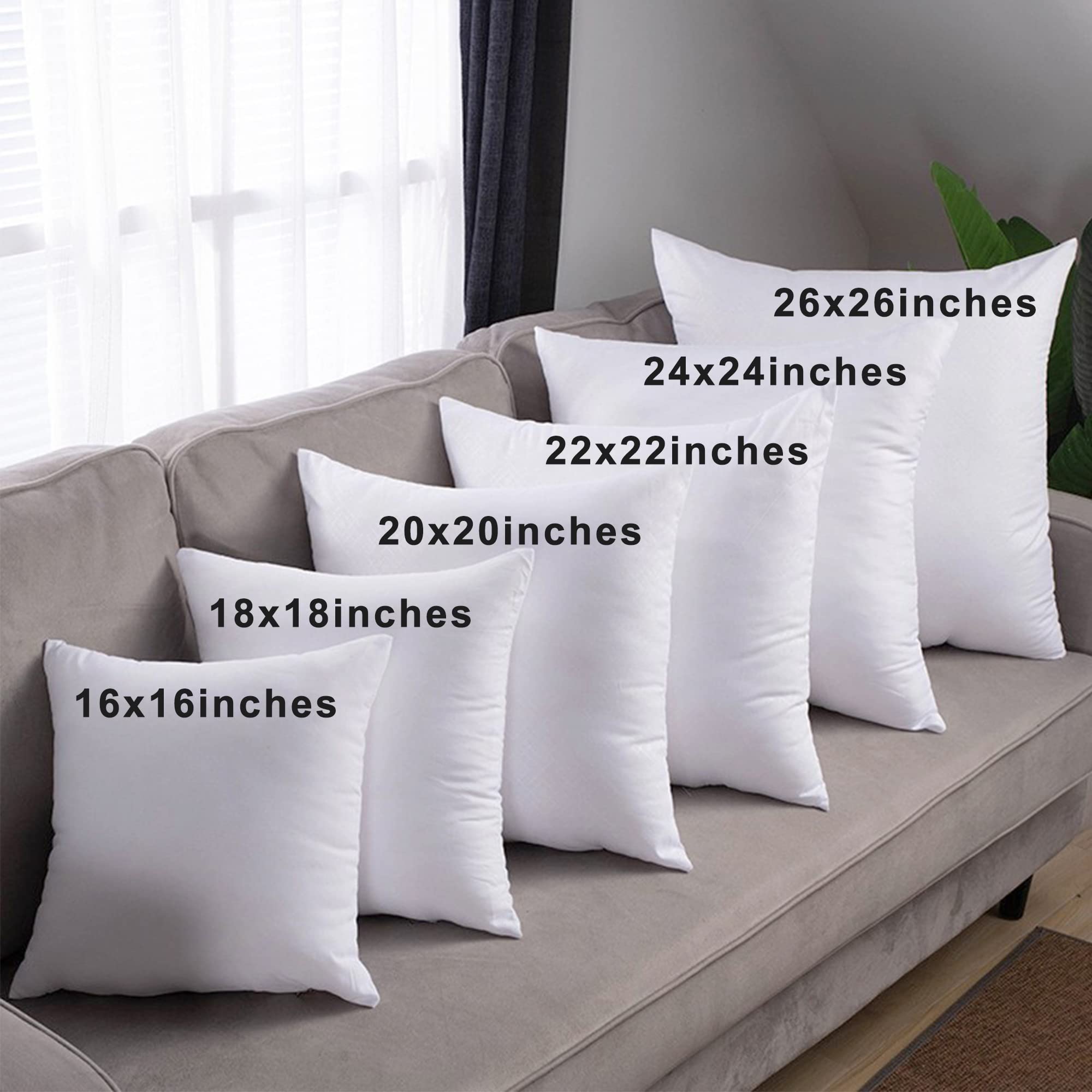 HITO 18x18 Pillow Inserts (Set of 2)- 100% Cotton Covering Down Alternative Throw Pillows White for Couch Bed Sofa