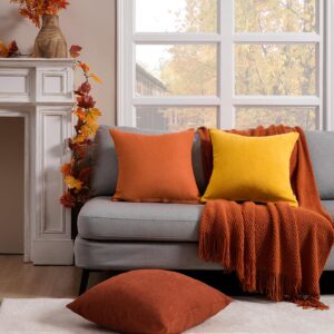 Top Finel Orange 18 X 18 Decorative Throw Pillow Covers Set of 2, Soft Solid Chenille Fall Cushion Cover Case for Couch Sofa Bed Living Room,45 X 45 cm, Rustic Burnt Orange Home Decor