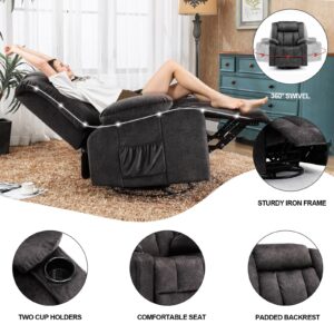 COMHOMA Recliner Chair Massage Rocker with Heated 360 Degree Swivel Lazy Boy Recliner Single Sofa Seat with Cup Holders for Living Room (Gray)