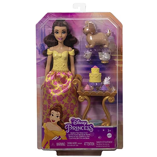 Mattel Disney Princess Belle Tea Time Fashion Doll & Playset with Tea Cart, 3 Character Friends and Food Accessories